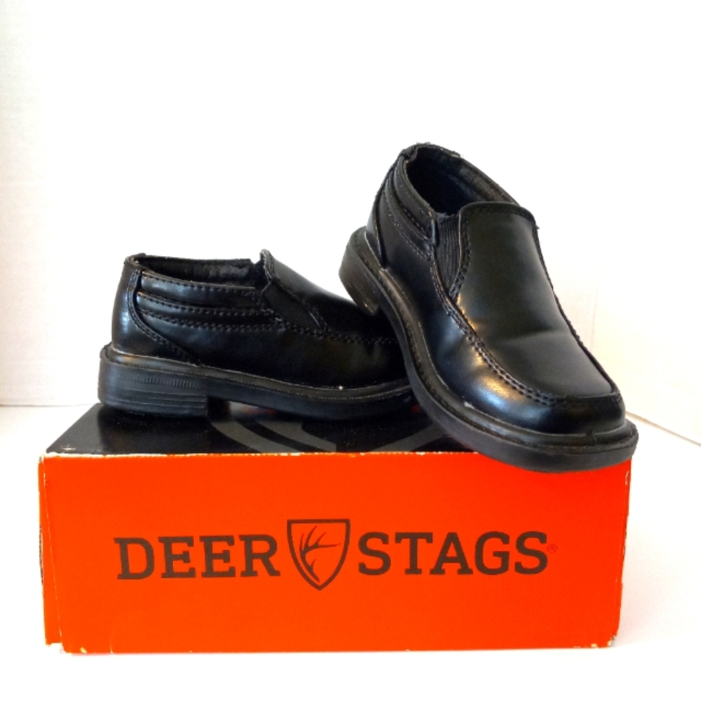 Deer Stags boys size 7T M Brian black slip on Dress shoes